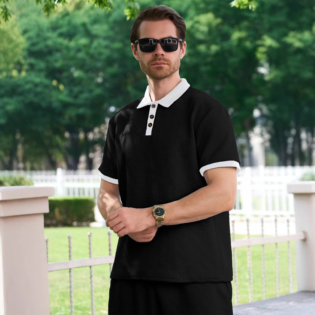 Herren Poloshirt mit modernem Strukturmuster und Knopfdetails Echoarchiv