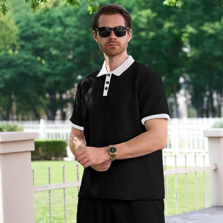 Herren Poloshirt mit modernem Strukturmuster und Knopfdetails Echoarchiv