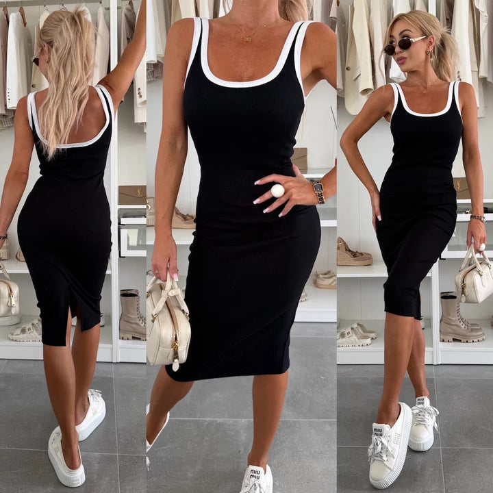 Damen figurbetontes Midi-Kleid mit breiten Trägern und schmalem Schnitt Echoarchiv