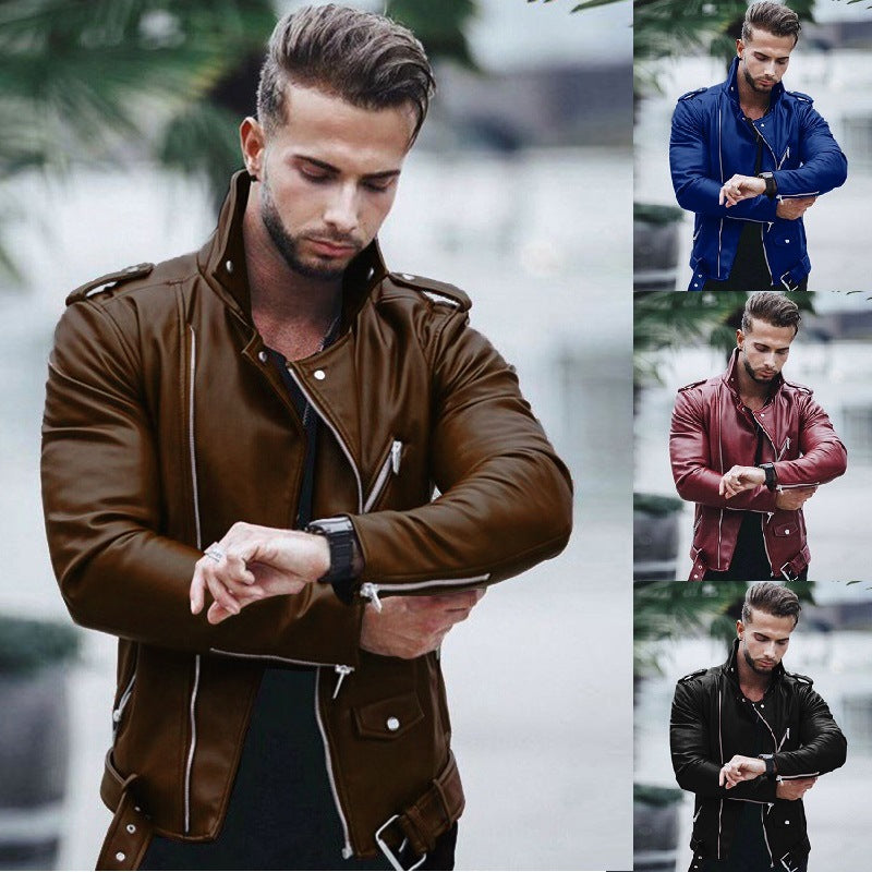 Herren nan stylische Bikerjacke aus Kunstleder mit asymmetrischem Reißverschluss und tailliertem Schnitt Echo Archiv