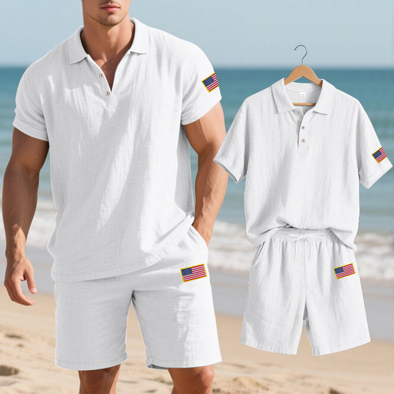 Herren Polo- und Shorts-Set mit gesticktem Länderflaggen-Motiv Echoarchiv