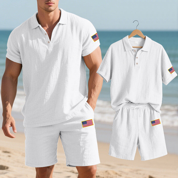 Herren Polo- und Shorts-Set mit gesticktem Länderflaggen-Motiv Echoarchiv