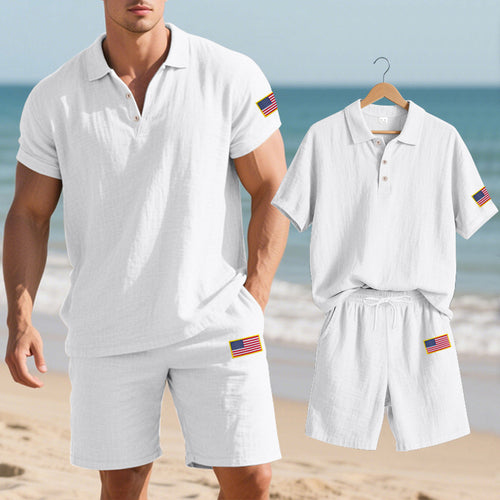 Herren Polo- und Shorts-Set mit gesticktem Länderflaggen-Motiv Echoarchiv