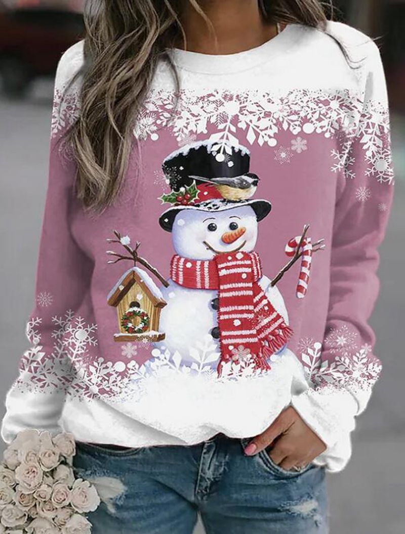 Damen nan weihnachtliches Sweatshirt mit Schneemann-Motiv und Rundhalsausschnitt Echo Archiv