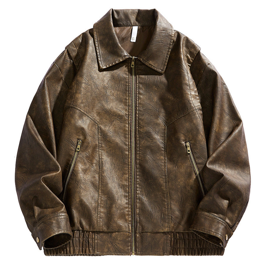 Herren kurz geschnittene Lederjacke mit elastischem Bund und Taschen Echoarchiv