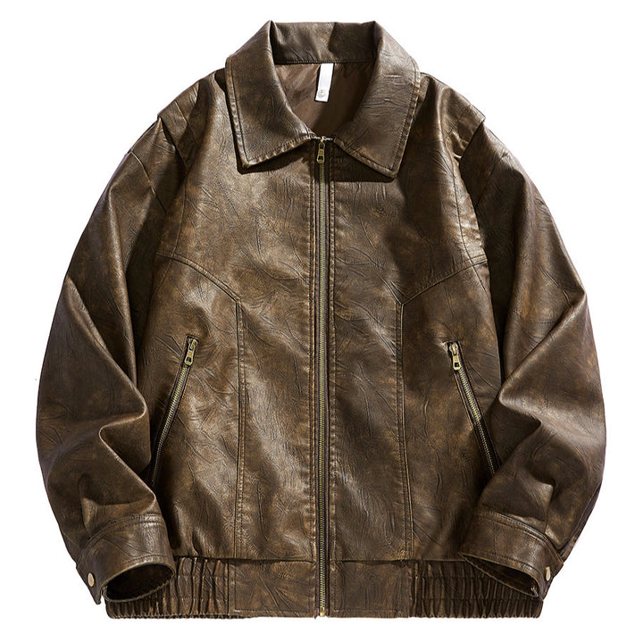 Herren kurz geschnittene Lederjacke mit elastischem Bund und Taschen Echoarchiv