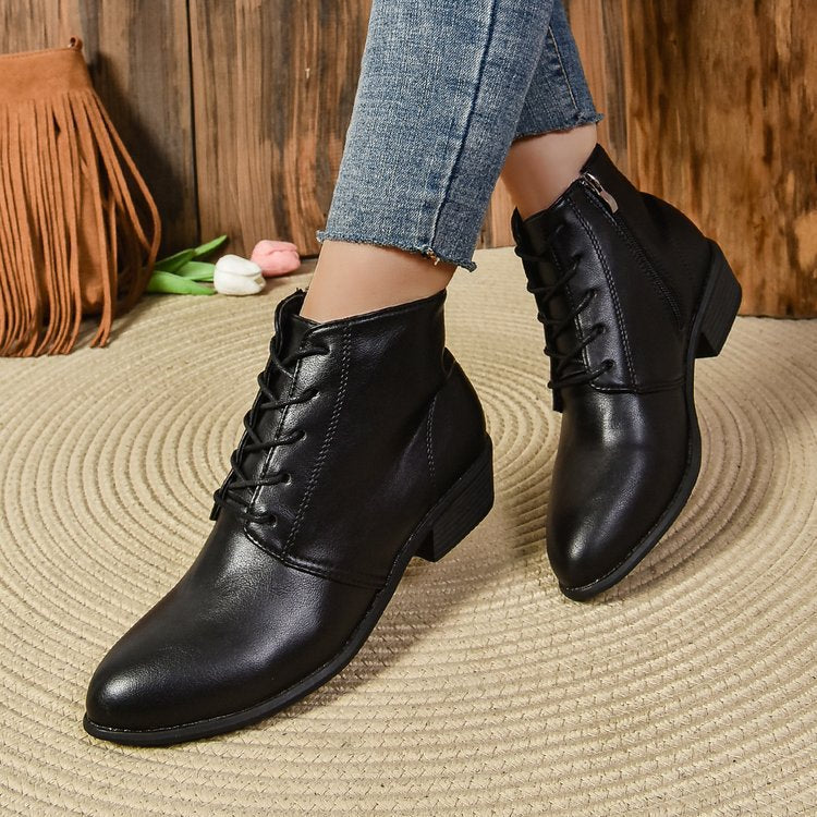 Damen Knöchelhohe Schnür‑Stiefeletten mit seitlichem Reißverschluss und niedrigem Blockabsatz Echo Archiv