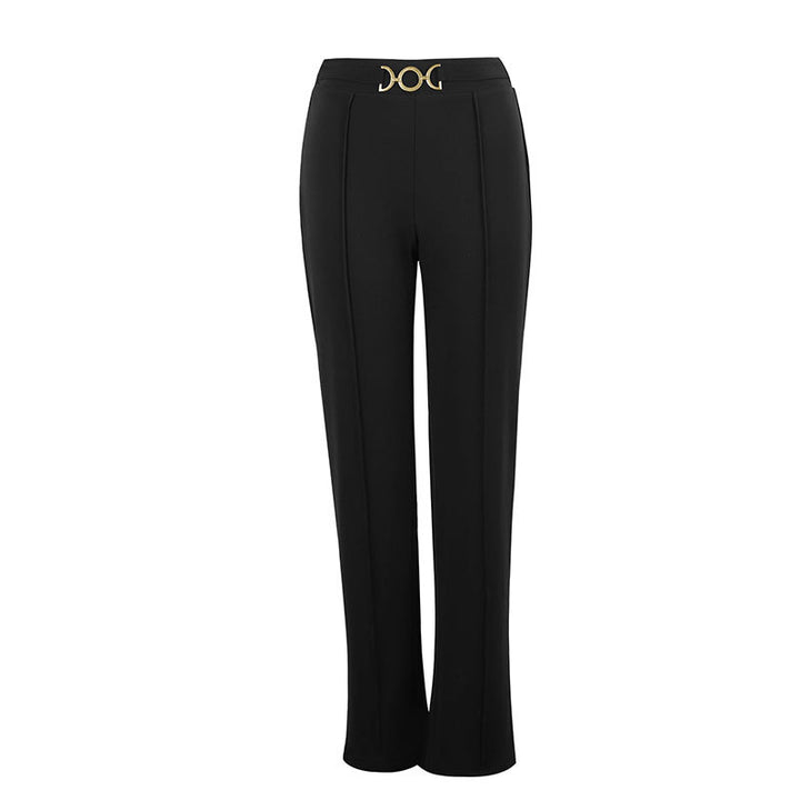 Damen Elegante Hochtaillierte Stoffhose mit diagonalen Nähte und dekorativem Gürtel Echo Archiv