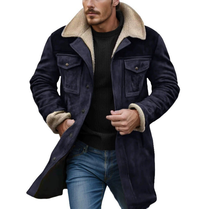 Herren Langer Stoffmantel mit Teddyfutter Echoarchiv