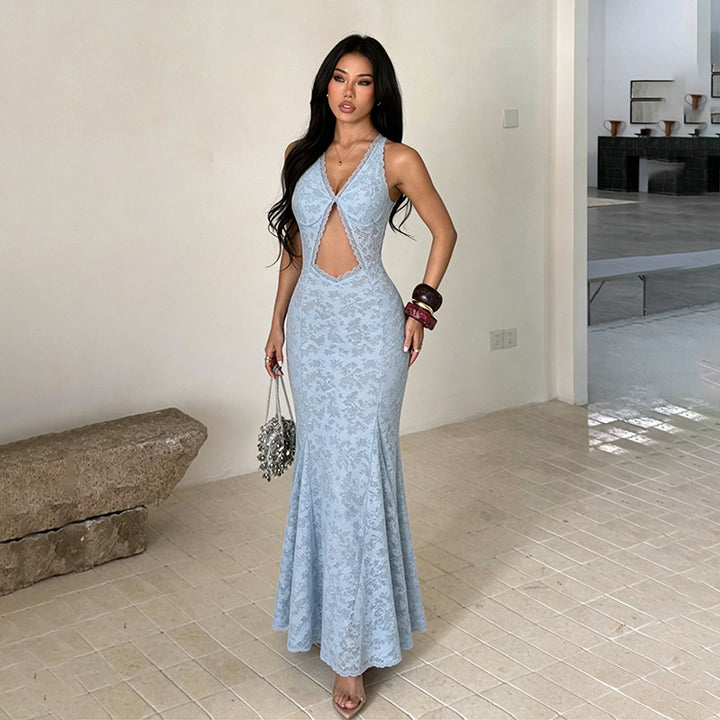 Damen Elegantes Maxikleid mit raffiniertem Schlüssel-Ausschnitt und trägerlosem Design Echo Archiv