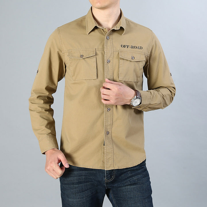 Herren Military-Hemd mit Brusttaschen, Ärmelrollfunktion und Off-Road-Print Echoarchiv