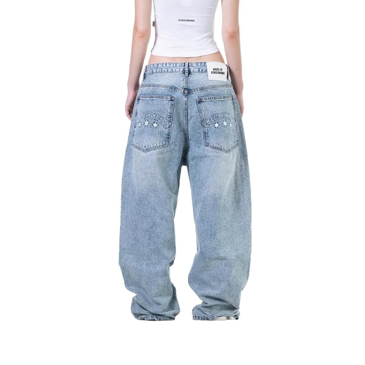 Damen weite Denim-Jeans mit stilvollem Stickdesign Echo Archiv