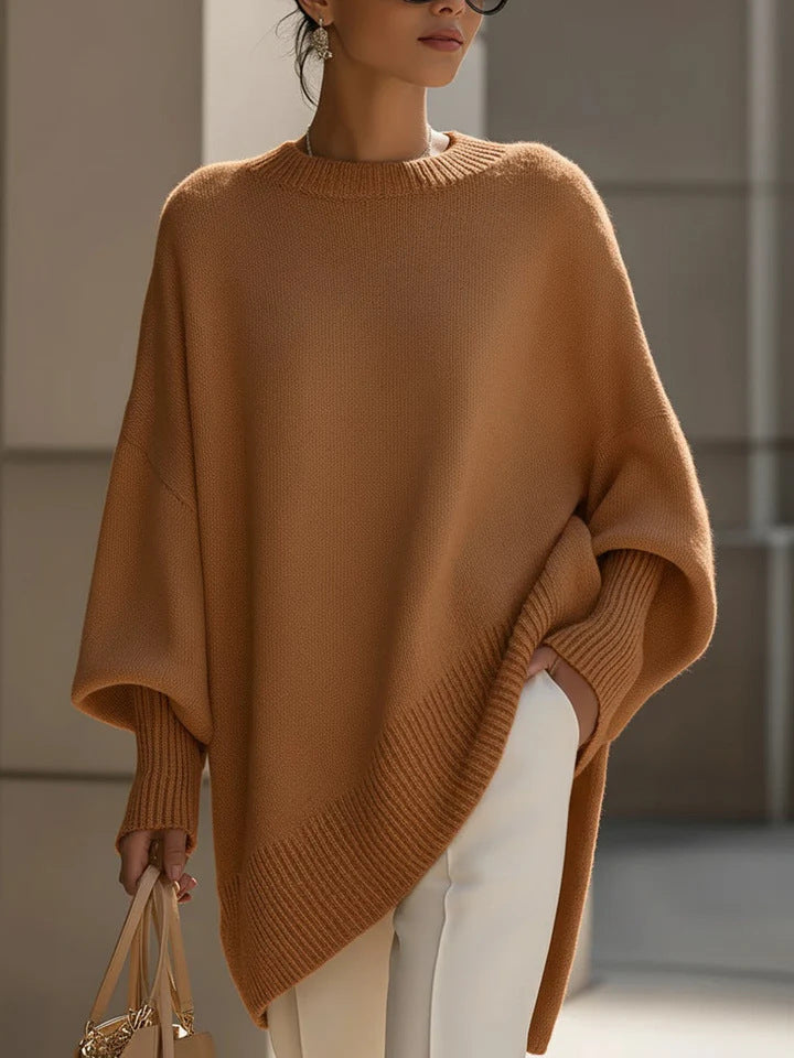 Damen nan Oversize Strickponcho mit asymmetrischem Saum und gerippten Ärmeln Echo Archiv