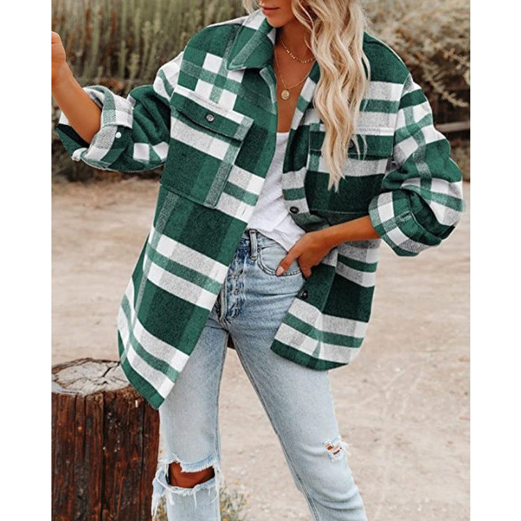 Damen Oversize-Karo-Hemdjacke mit Brusttaschen und weichem Flanell Echoarchiv