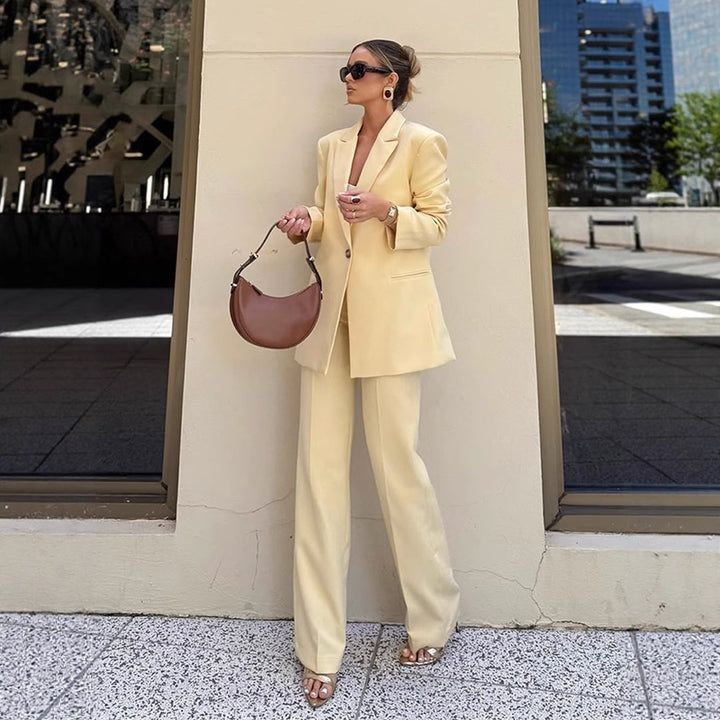Damen Eleganter Oversize-Blazer mit hoher Taille und weiter Schlaghose Echoarchiv