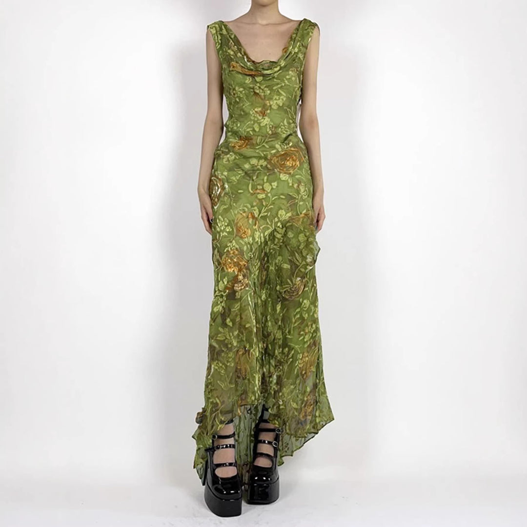 Damen Maxikleid mit asymmetrischem Saum und floralem Design Echo Archiv