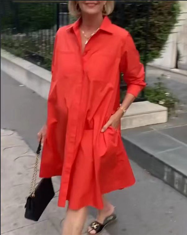 Damen nan Oversize-Popeline Swing-Hemdkleid mit verdeckter Knopfleiste, Eingrifftaschen und krempelbaren Ärmeln Echo Archiv