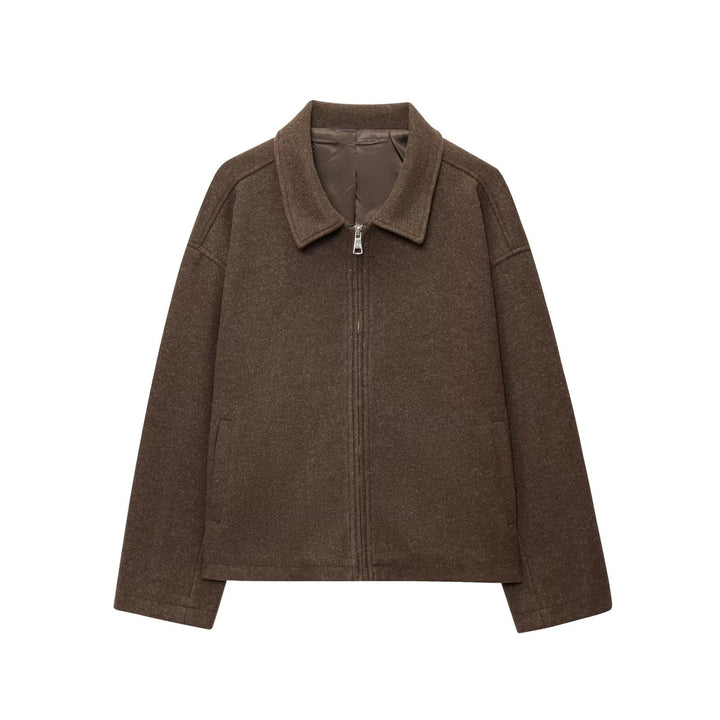 Damen Oversize Wollmix-Boxyjacke mit durchgehendem Reißverschluss und Eingrifftaschen Echo Archiv