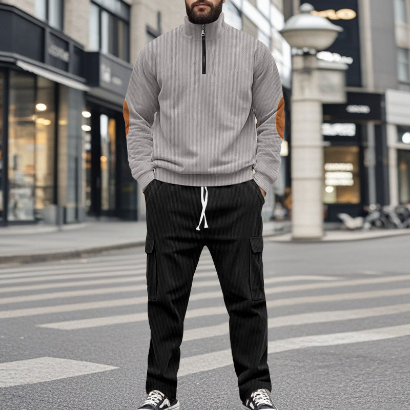 Herren sportlicher Fleece-Pullover mit Reißverschluss und Cargo-Hose Echoarchiv