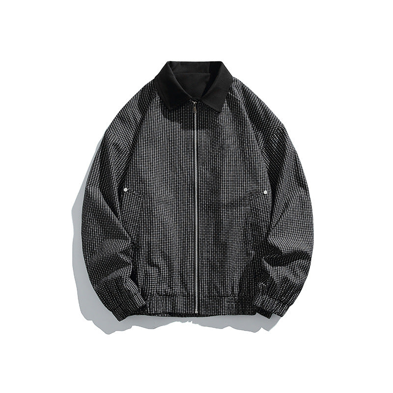 Herren Karierte Oversize-Hemdjacke im Coach-Stil mit Cordkragen Echoarchiv