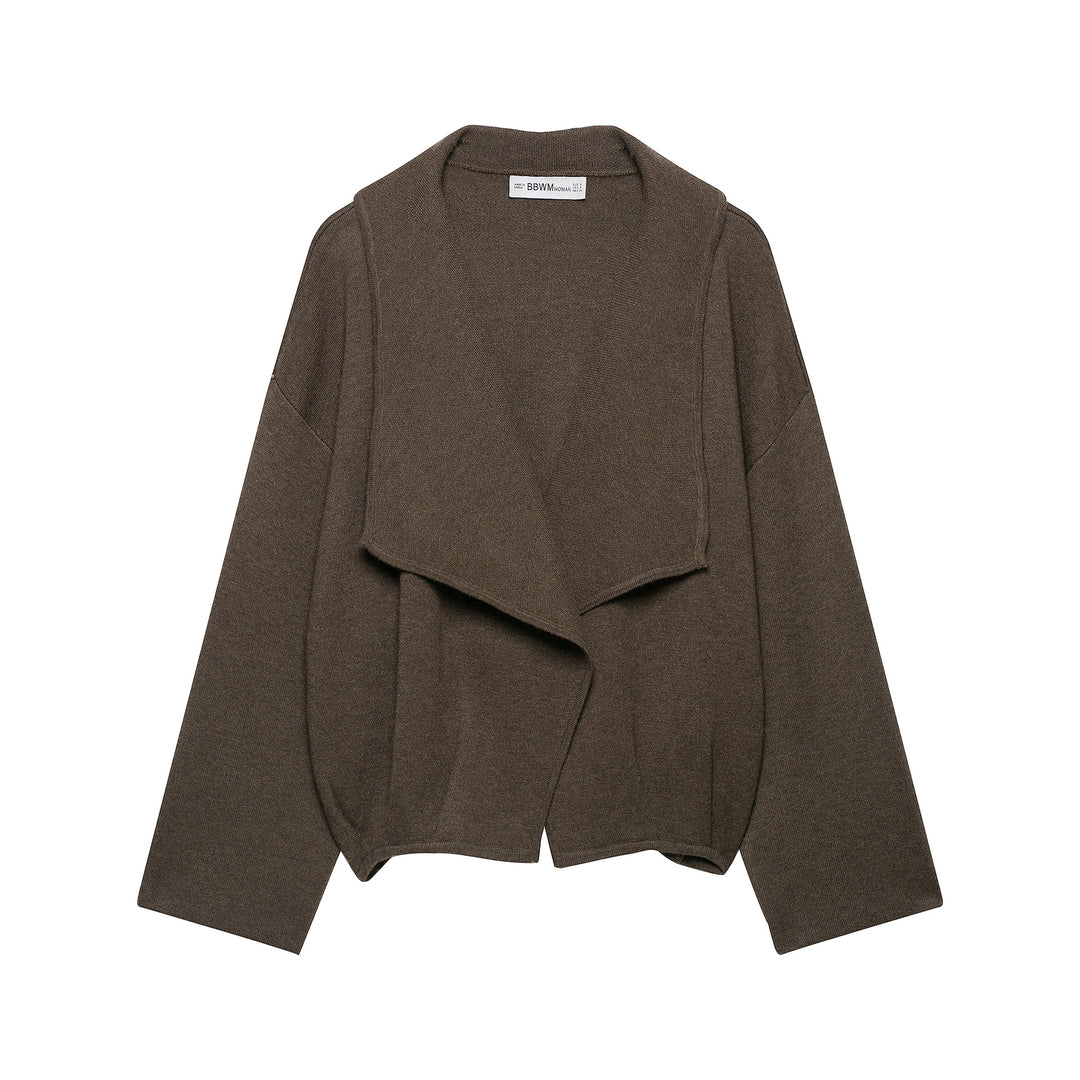 Damen Kurz geschnittener offener Wollmix-Cardigan mit großem Schalkragen und kastiger Cropped‑Silhouette Echoarchiv