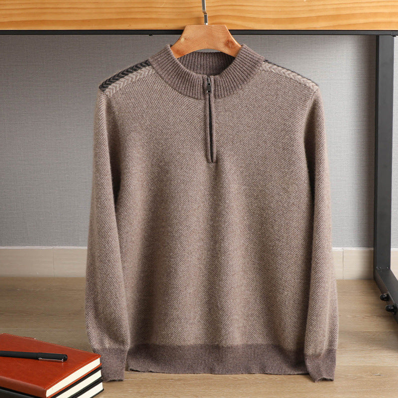 Herren Halbzip-Rollkragenpullover aus Kaschmir-Mix mit feiner Rippkante Echoarchiv