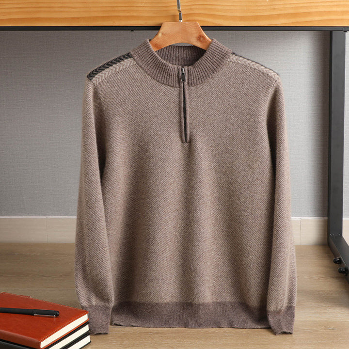Herren Halbzip-Rollkragenpullover aus Kaschmir-Mix mit feiner Rippkante Echoarchiv