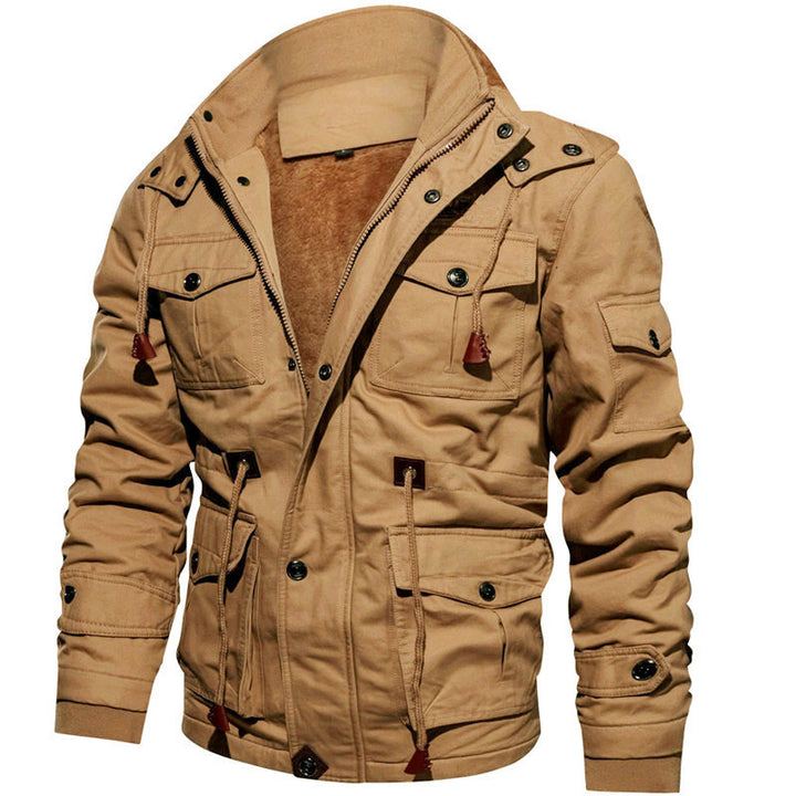 Herren Canvas-Fieldjacke mit Teddyfutter, Kapuze und Multifunktions-Taschen Echoarchiv