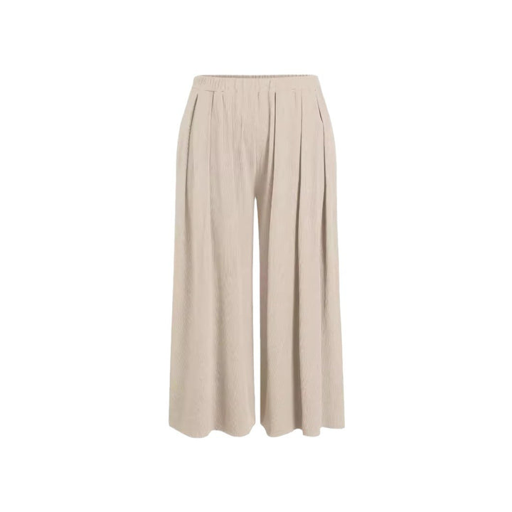 Damen Weite Feinstrick-Palazzohose mit hohem Elastikbund und Faltenfall – Avélisse
