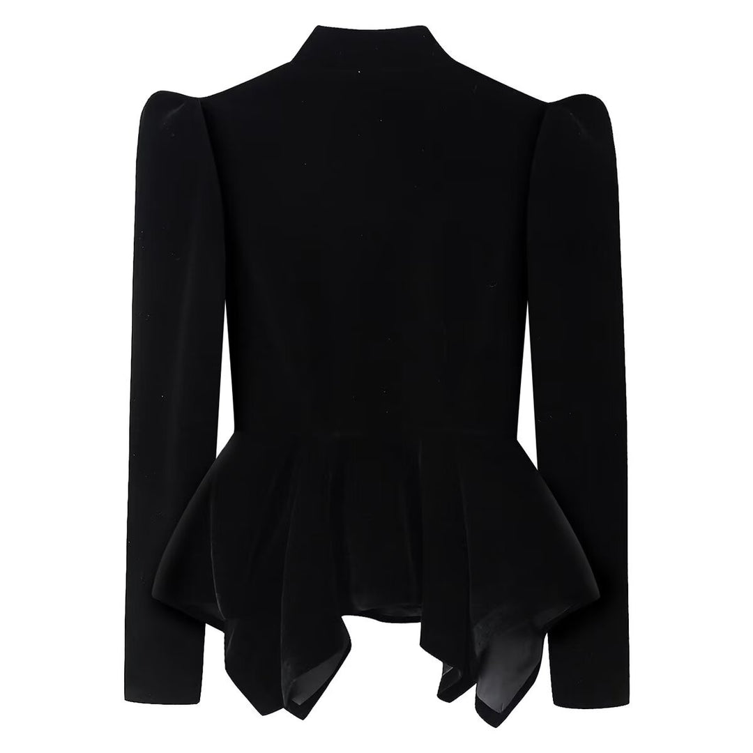Damen nan taillierte Samtjacke mit Stehkragen Cut-Out und asymmetrischem Schößchen Echo Archiv