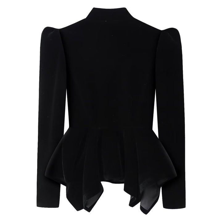 Damen nan taillierte Samtjacke mit Stehkragen Cut-Out und asymmetrischem Schößchen Echo Archiv