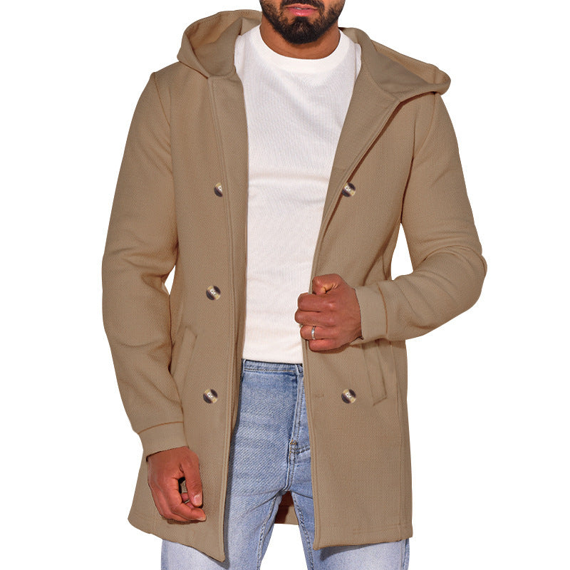 Herren modische Jacke mit Kapuze und doppelter Knopfleiste Echoarchiv