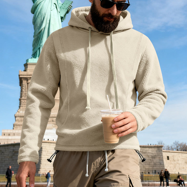 Herren Fleece-Hoodie mit Teddystruktur, Kapuze und entspannter Passform – Cavarno