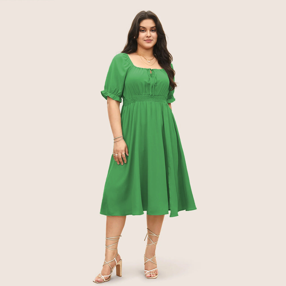 Damen Midi-Kleid mit Puffärmeln und elastischem Taillenbund Echo Archiv