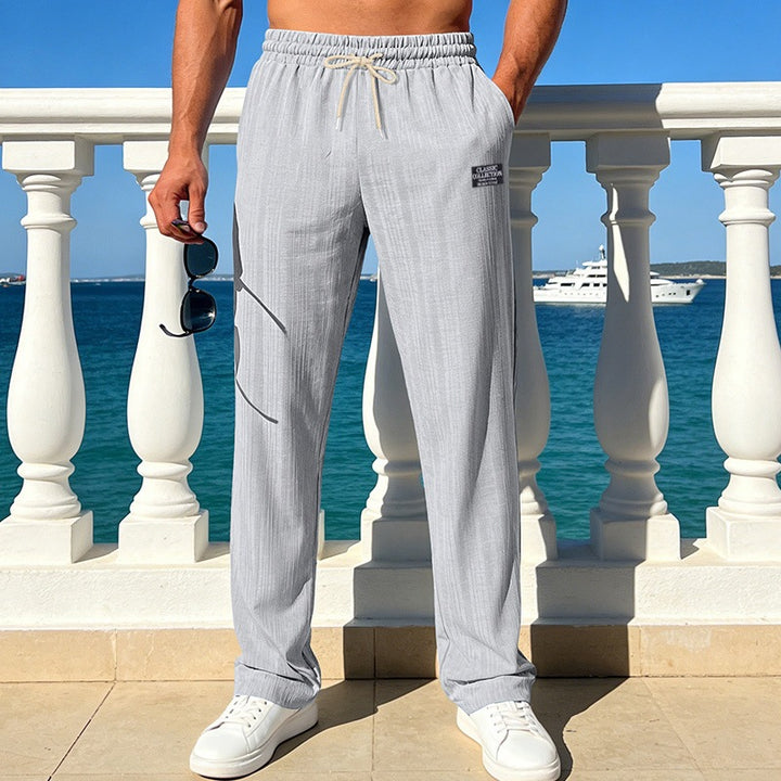 Herren Leichte Relax-Loungehose aus Strukturjersey mit Tunnelzug und geradem Bein Echoarchiv