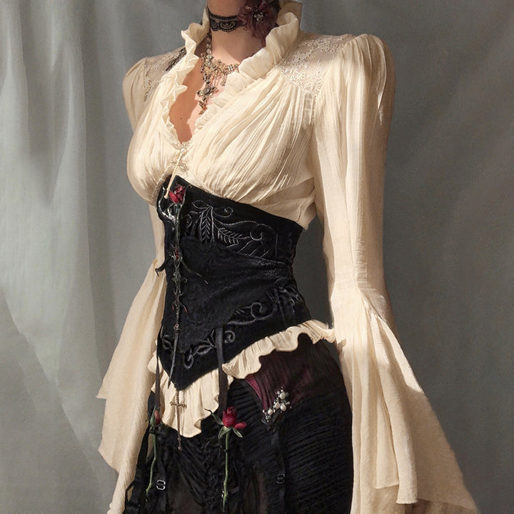 Damen figurbetonte Bluse mit Rüschendetails und Schnürung Echo Archiv