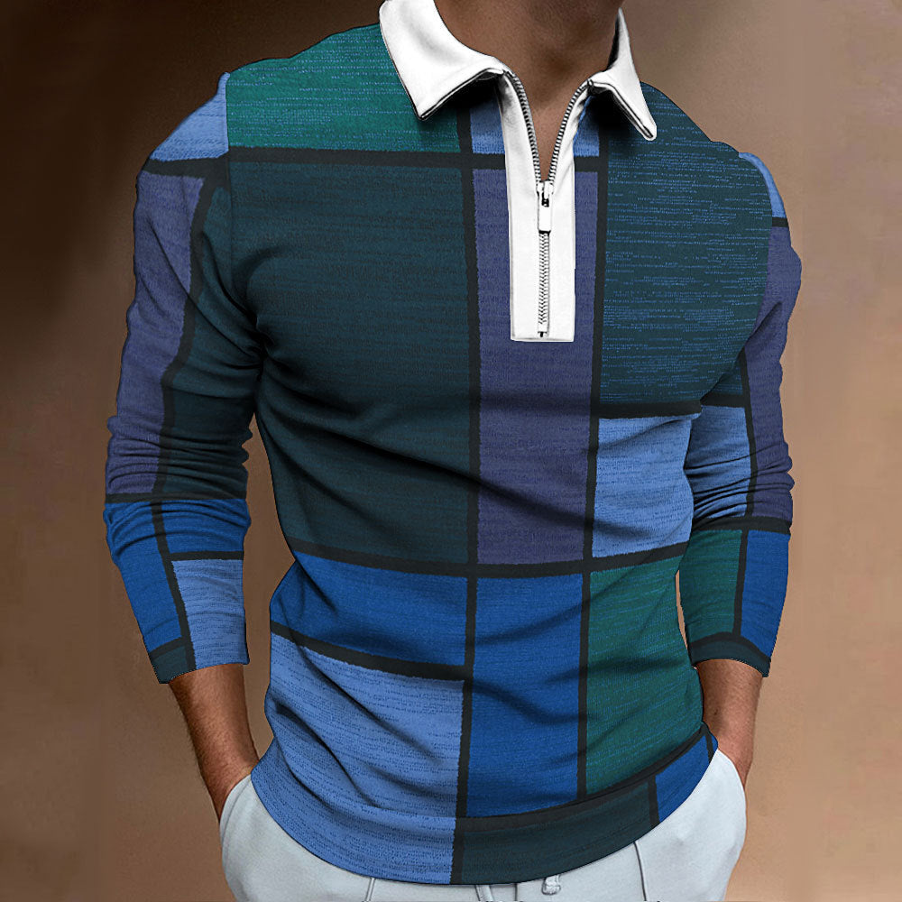 Herren Poloshirt mit modischem Reißverschluss und einzigartigem Grafikdesign Echoarchiv