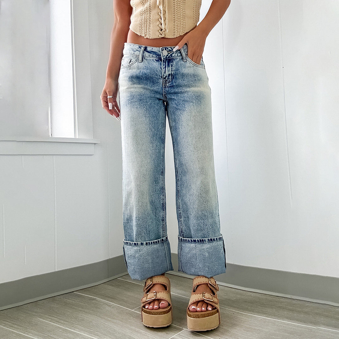 Damen Weite High-Waist Jeans mit breitem Umschlag Echo Archiv