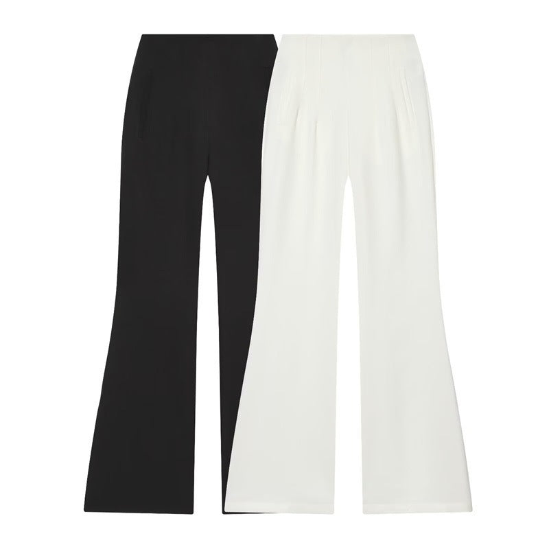 Damen Hochtaillierte weite Stoffhose mit geradem Bein und verdecktem Bund Echo Archiv