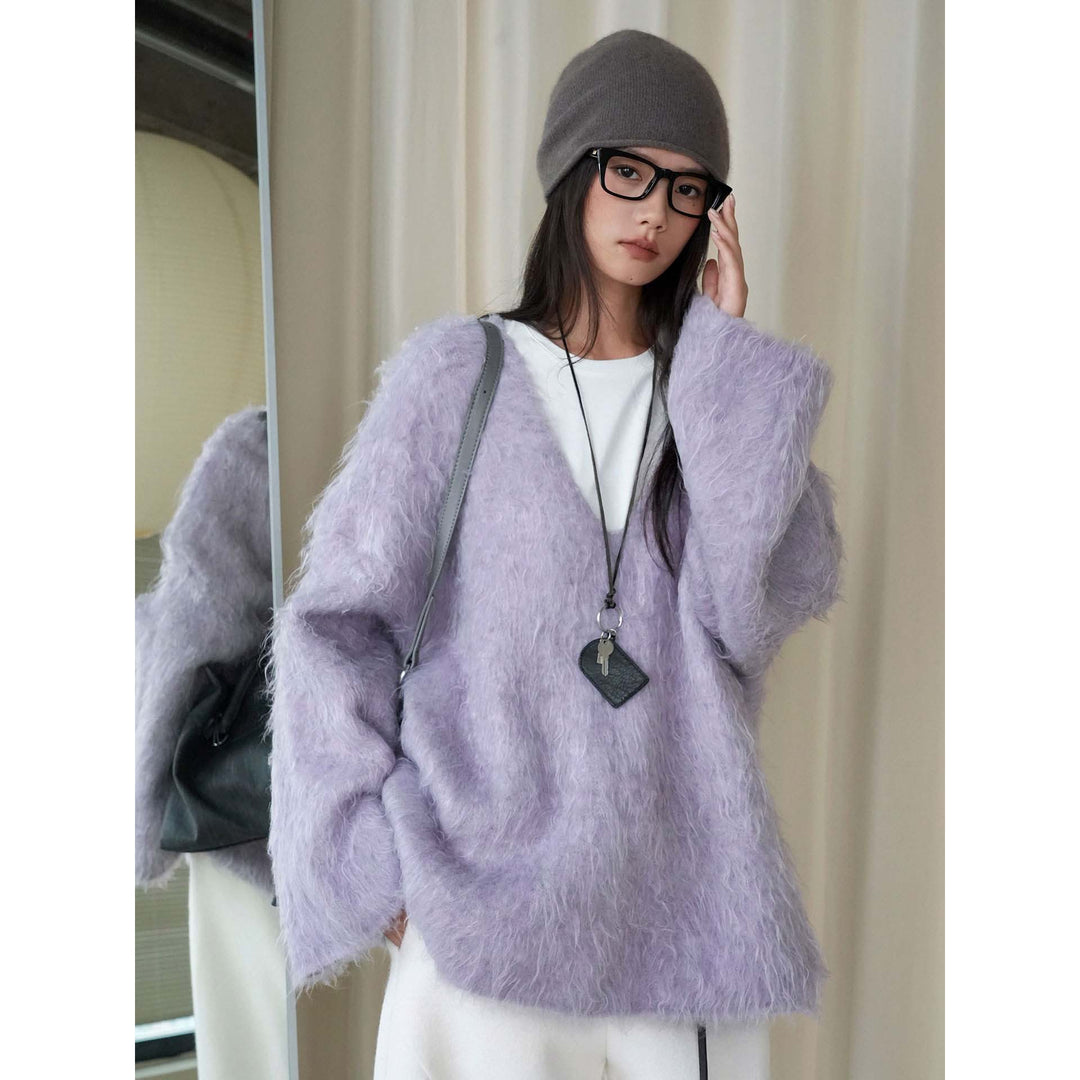 Damen Kuscheliger V‑Ausschnitt Flokati‑Cardigan mit Oversize‑Silhouette Echoarchiv