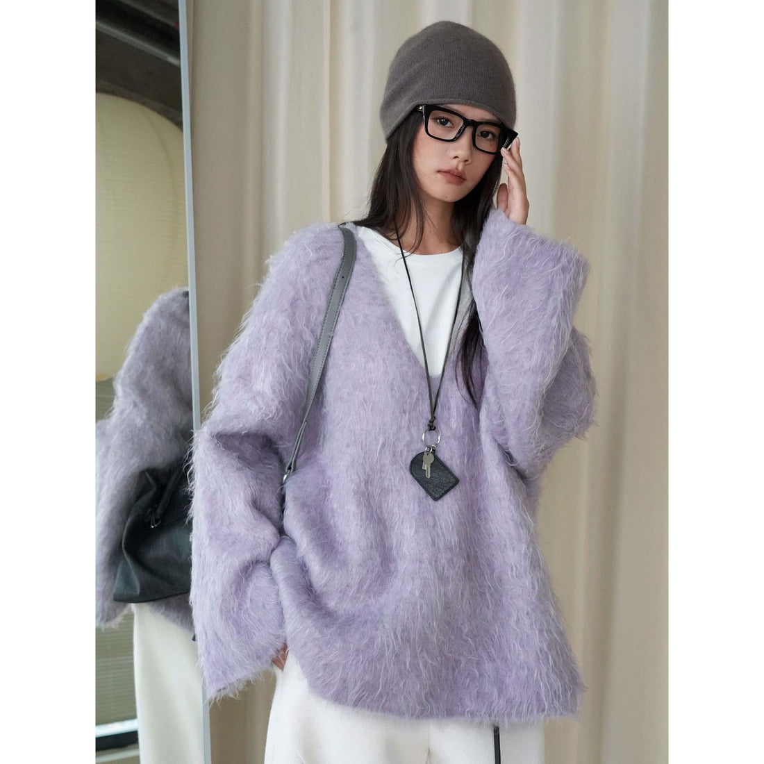 Damen Kuscheliger V‑Ausschnitt Flokati‑Cardigan mit Oversize‑Silhouette Echoarchiv