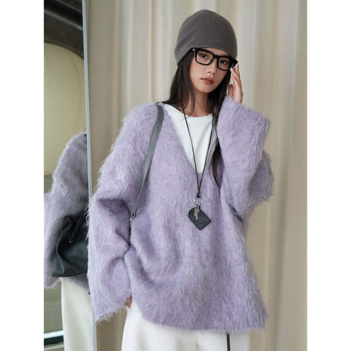 Damen Kuscheliger V‑Ausschnitt Flokati‑Cardigan mit Oversize‑Silhouette Echoarchiv