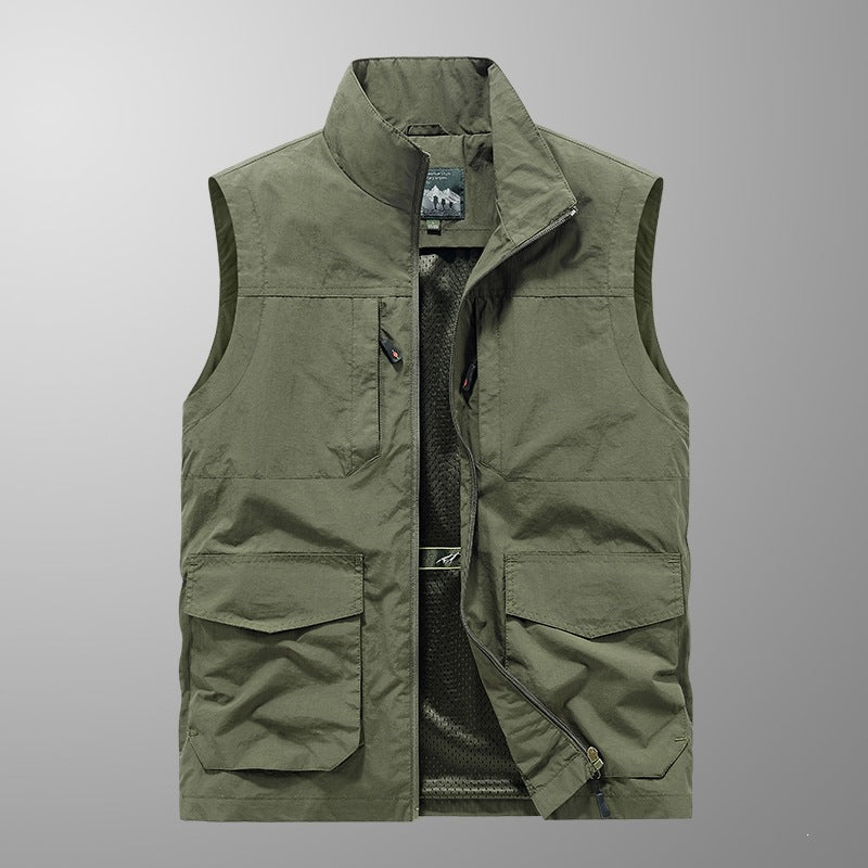 Herren Utility‑Weste mit Multi‑Taschen, Stehkragen & atmungsaktivem Mesh‑Futter Echoarchiv