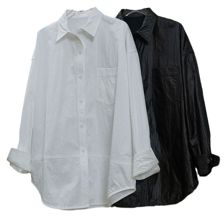 Damen Oversized Baumwoll‑Hemd mit Brusttasche und gerundetem Saum Echoarchiv
