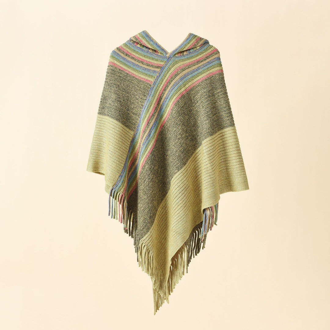 Damen Kapuzen-Poncho im Grobstrick mit Fransensaum Echo Archiv