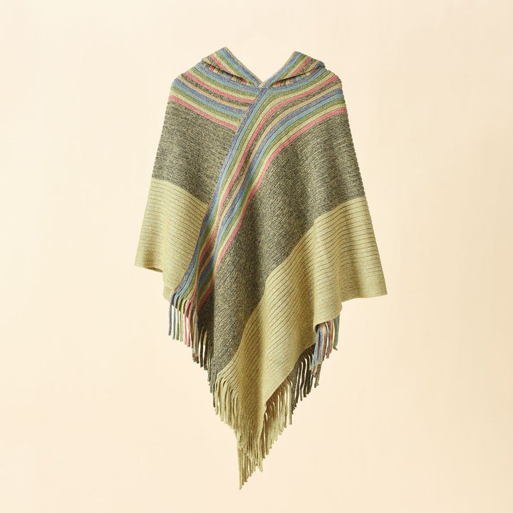 Damen Kapuzen-Poncho im Grobstrick mit Fransensaum Echo Archiv