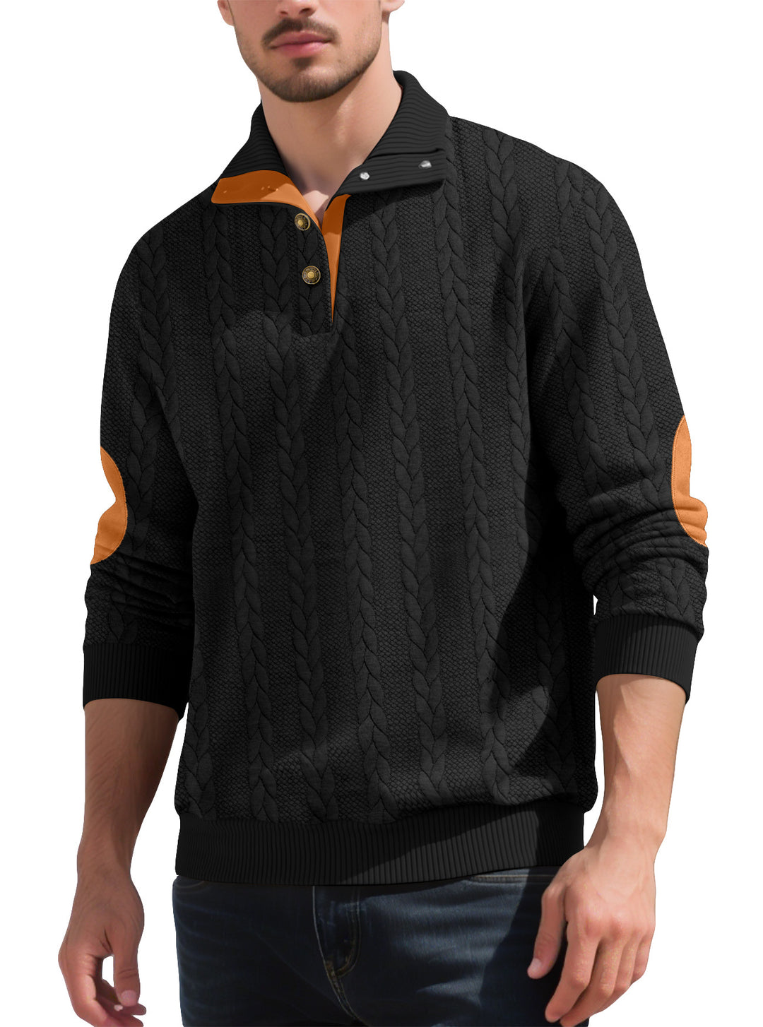 Herren modischer Strickpullover mit Knopfleiste und Kontrastdetails Echoarchiv