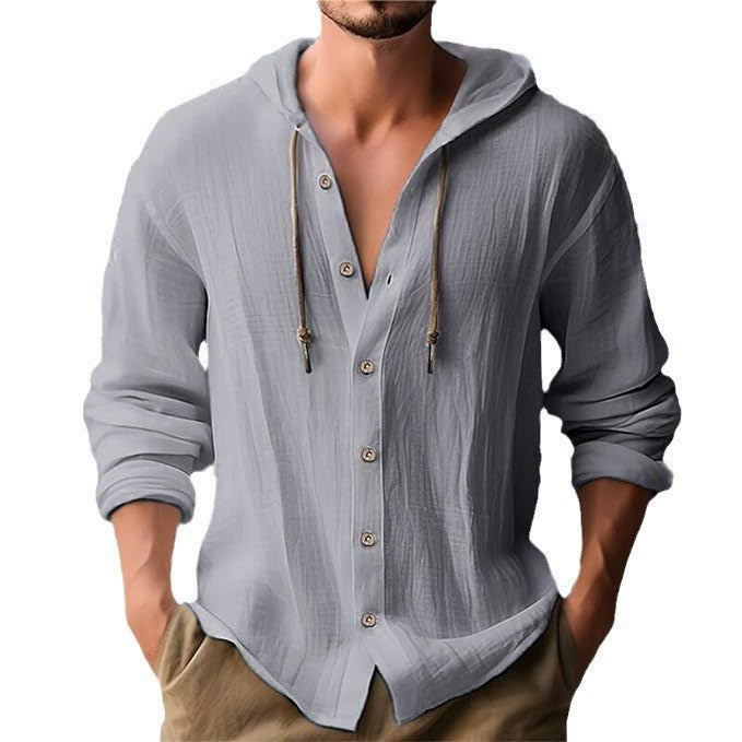 Herren lässiges Hoodie-Hemd mit Knopfleiste und praktischen Taschen Echoarchiv