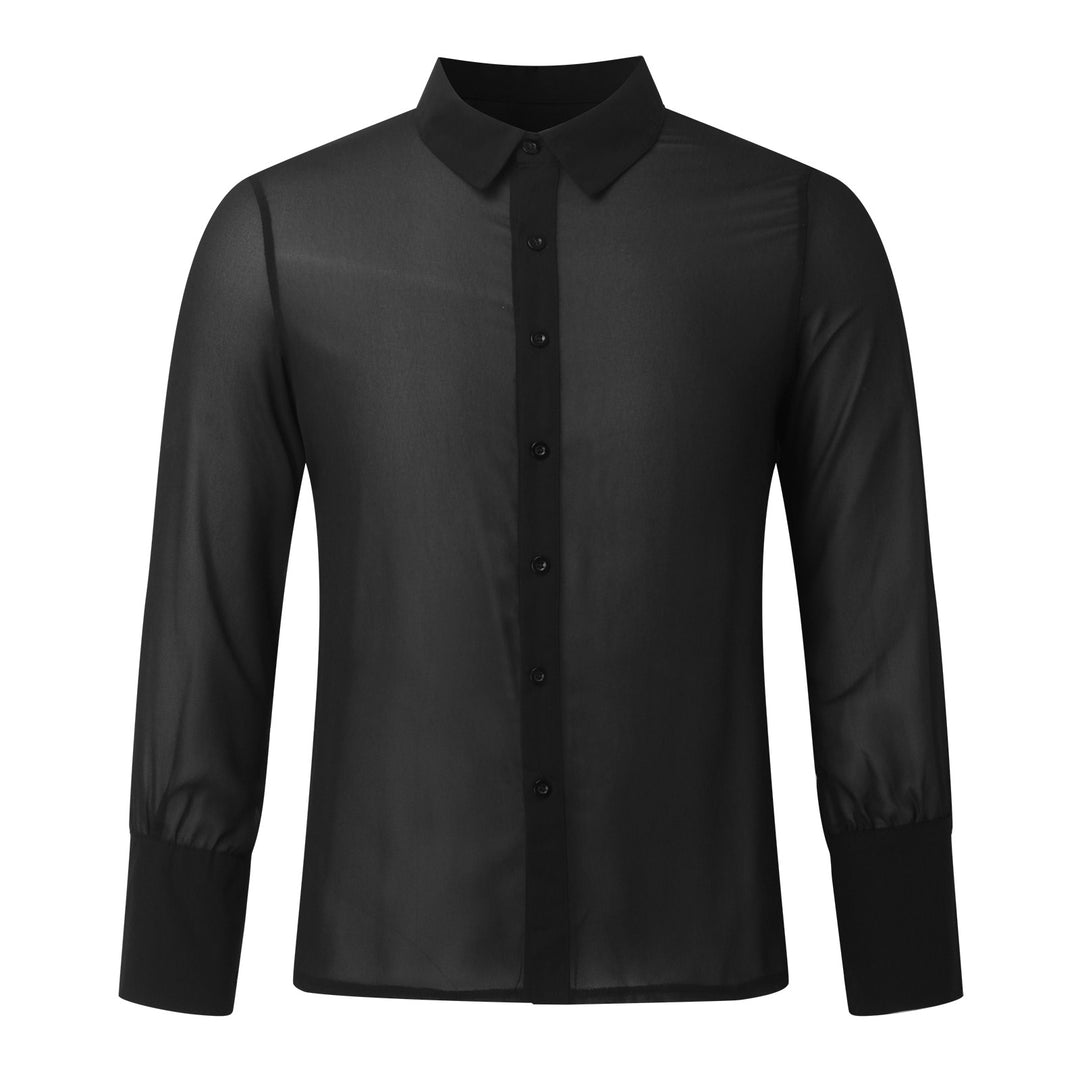 Damen nan semi-transparente Langarm-Chiffonbluse mit Hemdkragen und breiten Manschetten Echo Archiv