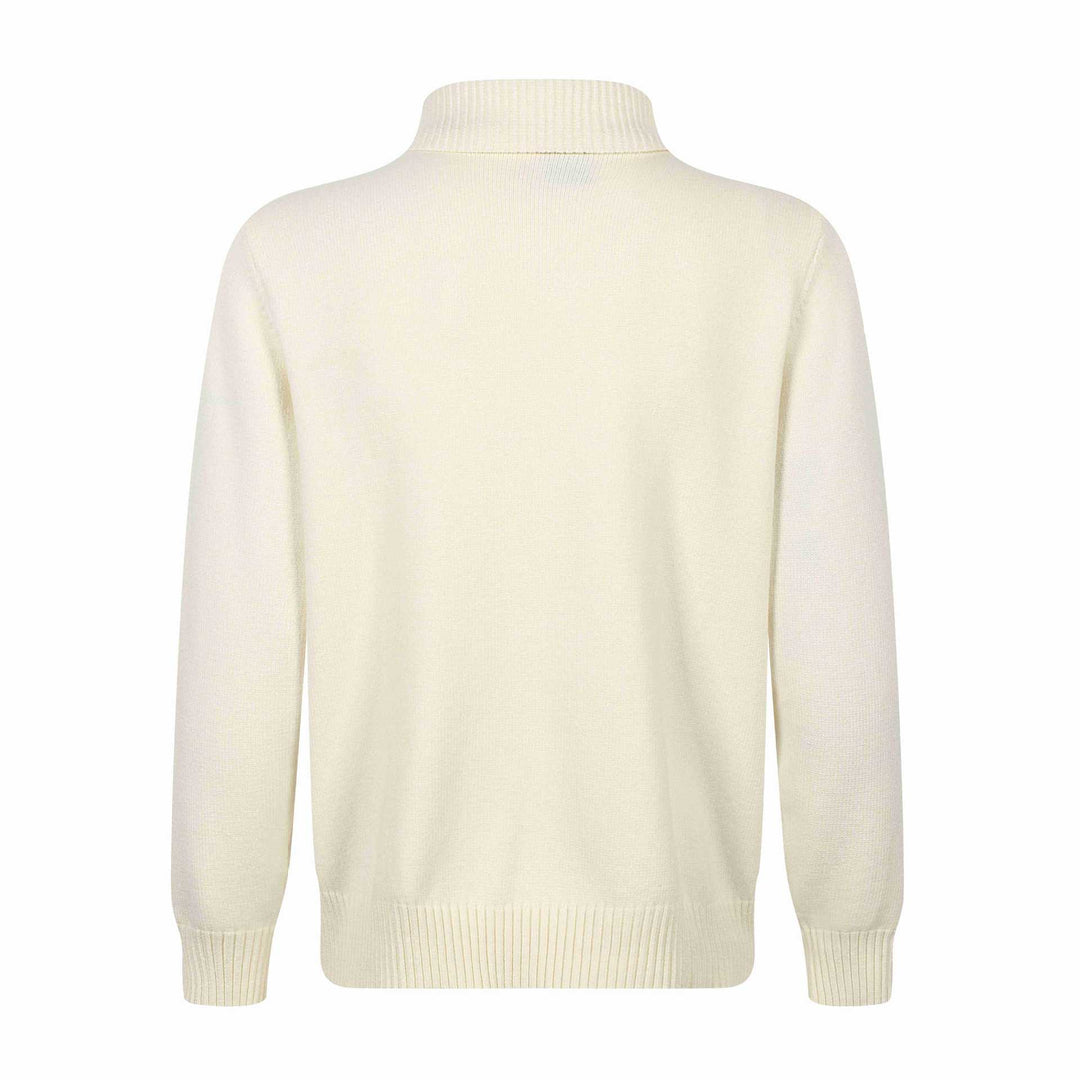 Herren Strickpullover mit asymmetrischer Knopfleiste und hohem Stehkragen Echoarchiv